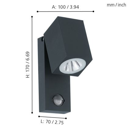 Eglo - LED Vonkajšie nástenné svietidlo s čidlom LED/5W/230V