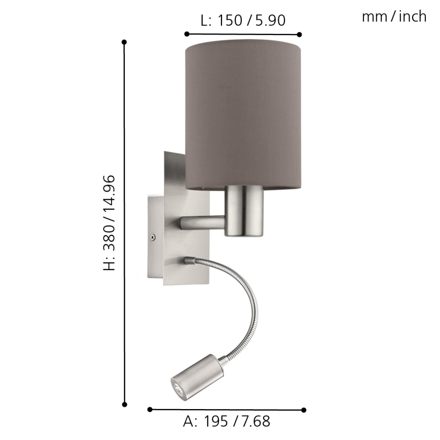 Eglo - LED Flexibilné svietidlo 1xE27/40W+LED/3,8W šedá