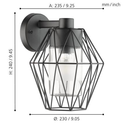 Eglo - Vonkajšie nástenné svietidlo 1xE27/60W/230V