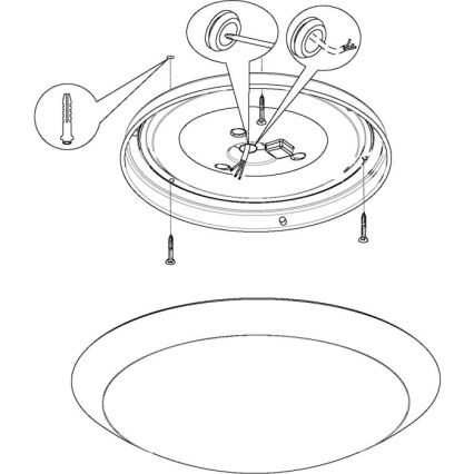 Svietidlo sa montuje pomocou skrutiek do stropu. Súčasťou inštalácie sú aj dva držiaky. Návod zobrazuje postup montáže svietidla.