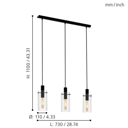 Eglo - Luster na lanku 3xE27/60W/230V