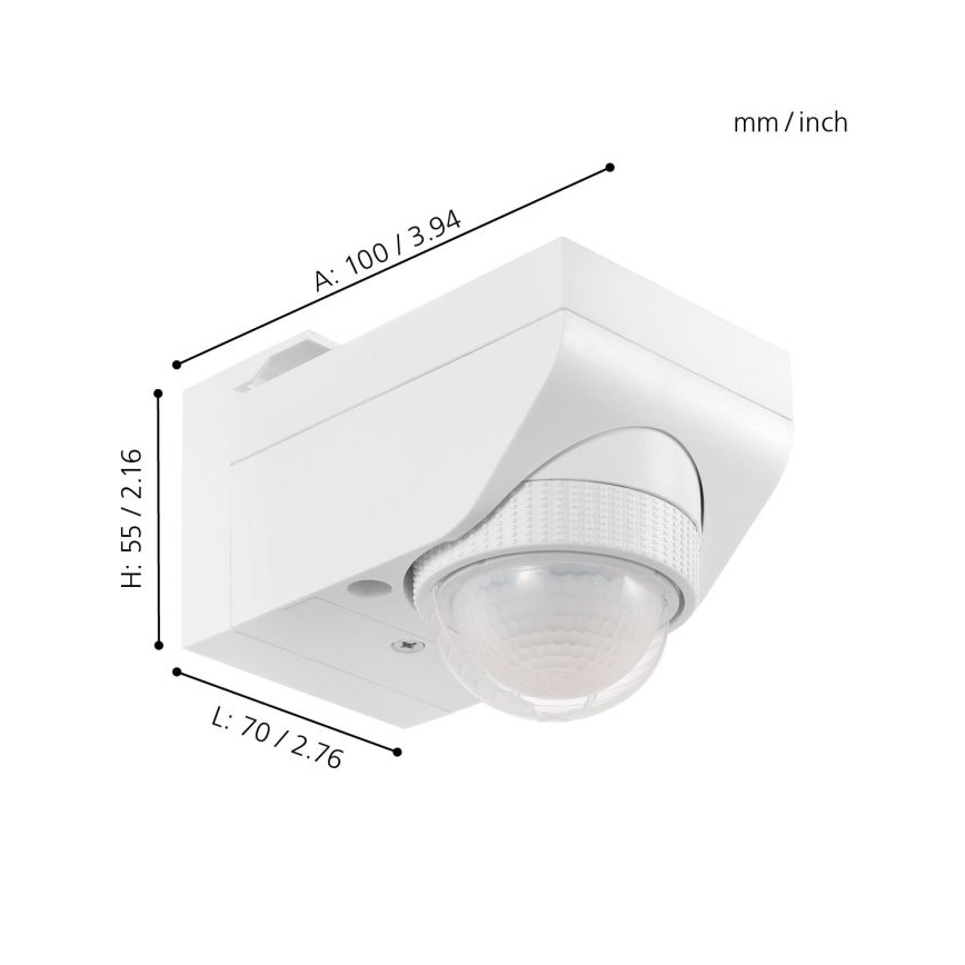 Eglo - Vonkajší senzor pohybu 12 m biela IP44