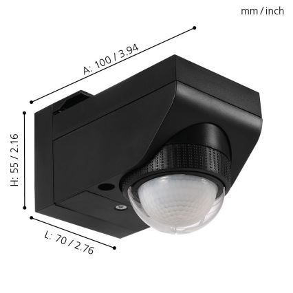Eglo 97467 - Vonkajší pohybový a súmrakový senzor DETECT ME 4 12 m čierny IP44