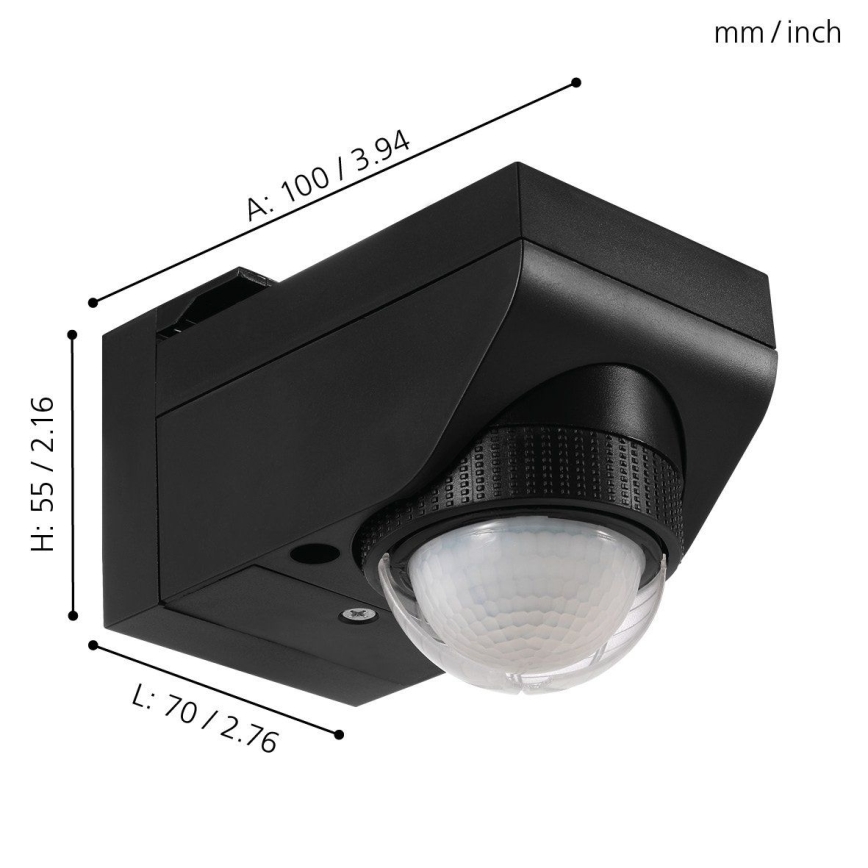 Eglo 97467 - Vonkajší pohybový a súmrakový senzor DETECT ME 4 12 m čierny IP44