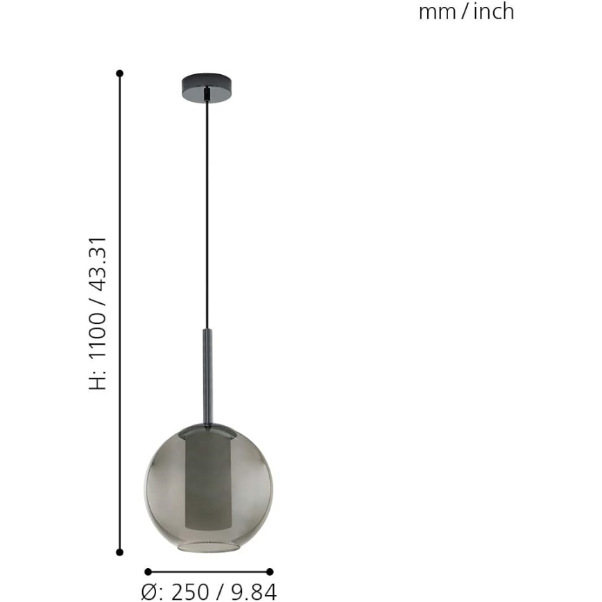 Eglo 97633 - Závesné svietidlo na lanku TINDARI 1xE27/60W/230V dýmovo čierna