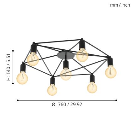 Eglo - Luster prisadený 7xE27/60W/230V čierna