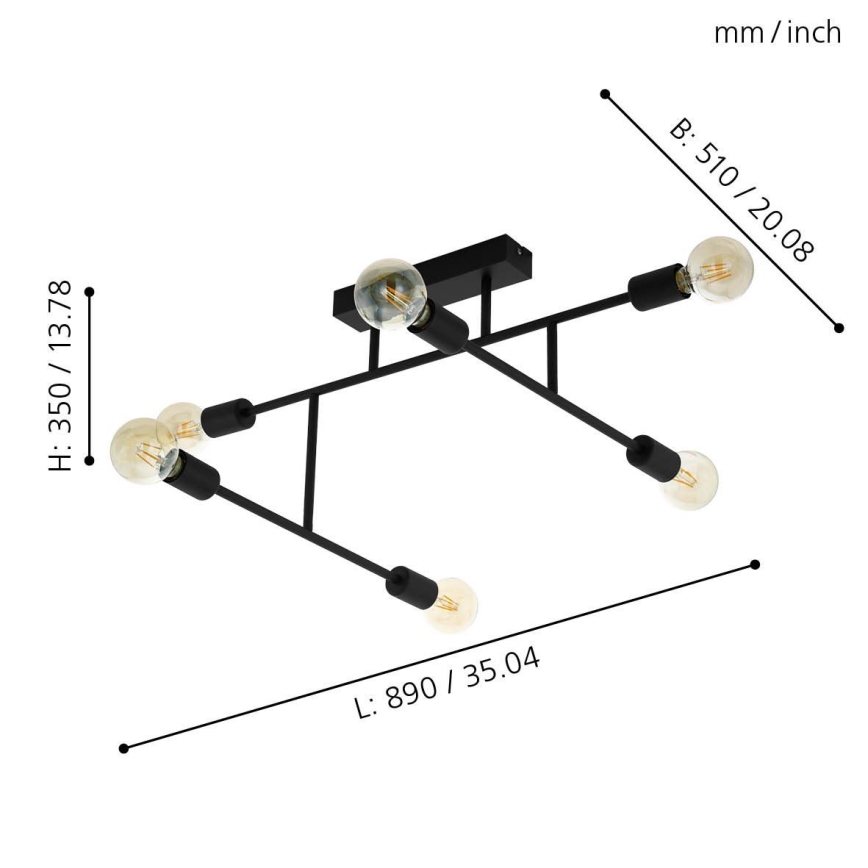 Eglo - Prisadený luster 6xE27/40W/230V čierna