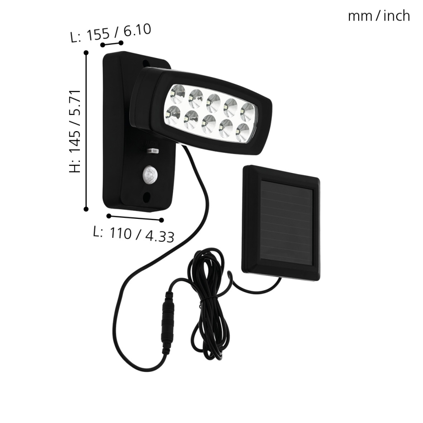 Eglo - LED Solárne nástenné svietidlo so senzorom LED/1,2V 600 mAh IP44