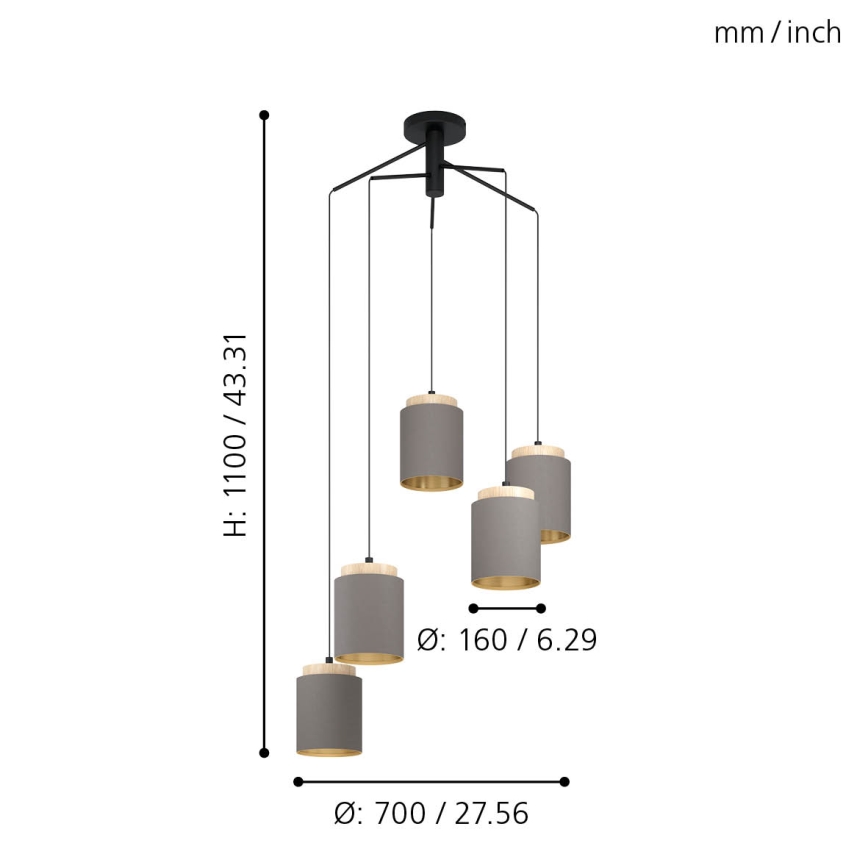 Eglo 99447 - Závesný luster na lankách ALBARIZA 5xE27/40W/230V pavúk