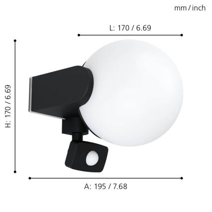 Eglo - Vonkajšie nástenné svietidlo so senzorom 1xE27/15W/230V IP44