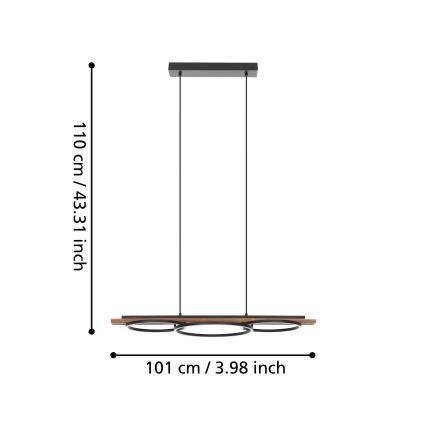 Eglo - LED Stmievateľný luster na lanku 2xLED/12,5W/230V+1xLED/15,5W 3000K hnedá/čierna