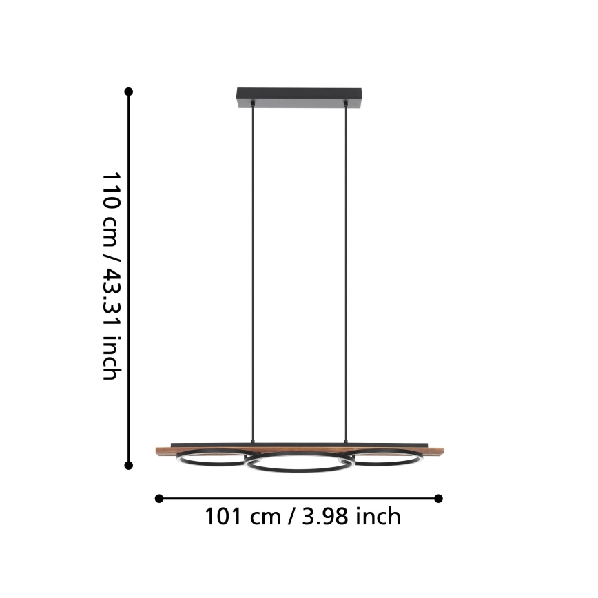 Eglo - LED Stmievateľný luster na lanku 2xLED/12,5W/230V+1xLED/15,5W 3000K hnedá/čierna