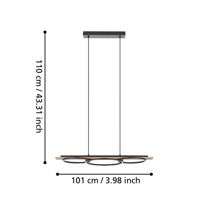 Eglo - LED Stmievateľný luster na lanku 2xLED/12,5W/230V+1xLED/15,5W 3000K hnedá/čierna