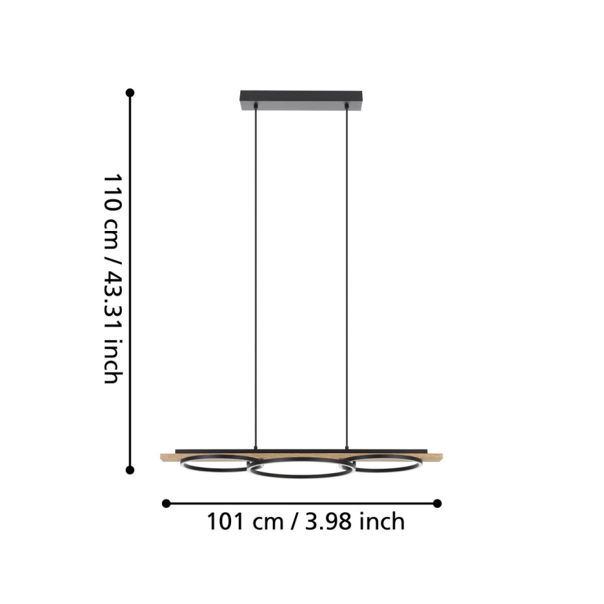 Eglo - LED Stmievateľný luster na lanku 2xLED/12,5W/230V+1xLED/15,5W 3000K hnedá/čierna