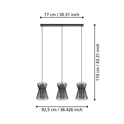 Eglo - Luster na lanku 3xE27/40W/230V čierna