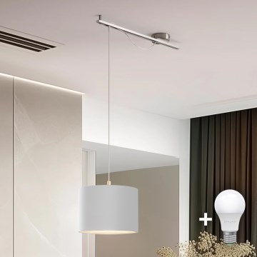 Eglo - LED  Luster na lanku CALCENA 1xE27/60W/230V matný chróm/biela