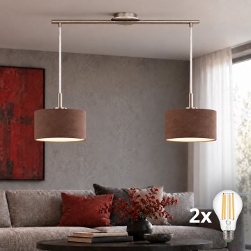 Eglo - LED luster na lanku TUNJA 2xE27/60W/230V matný chróm/hnedá