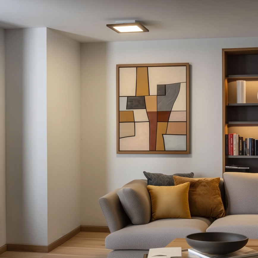 Eglo - LED RGBW stmievateľný prisadený panel SALOBRENA-C WOOD LED/16W/230V 2700-6500K 34x34 cm hnedý + diaľkové ovládanie