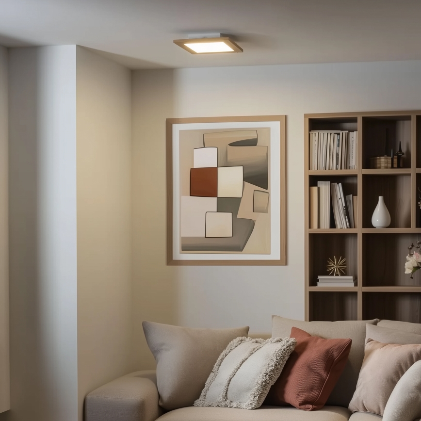 Eglo - LED RGBW stmievateľný prisadený panel SALOBRENA-C WOOD LED/16W/230V 2700-6500K 34x34 cm hnedý + diaľkové ovládanie
