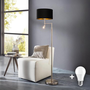 Eglo - LED stojacia lampa TUNJA 1xE27/60W/230V + LED/2,1W priemer 38 cm matný chróm/čierna