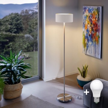 Eglo - LED  Stojacia lampa TUNJA 1xE27/60W/230V matný chróm/biela