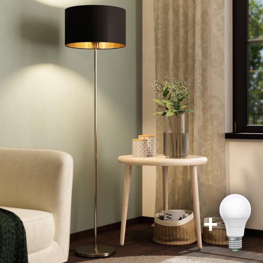 Eglo - LED  Stojacia lampa TUNJA 1xE27/60W/230V matný chróm/čierna