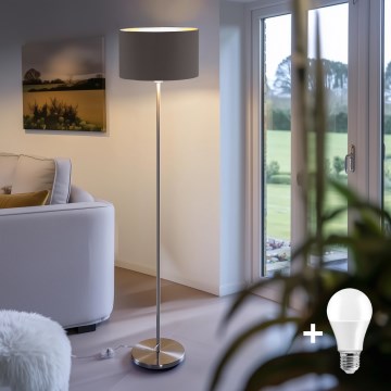 Eglo - LED  Stojacia lampa TUNJA 1xE27/60W/230V matný chróm/hnedá