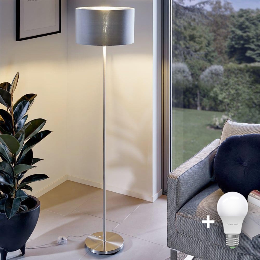 Eglo - LED  Stojacia lampa TUNJA 1xE27/60W/230V matný chróm/šedá