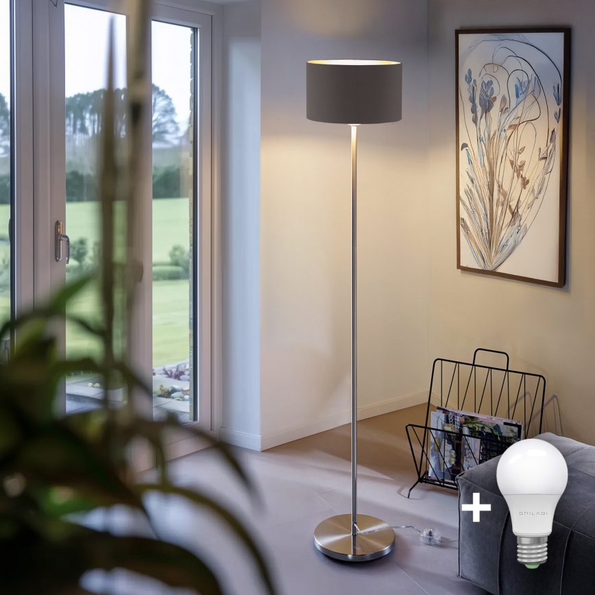 Eglo - LED  Stojacia lampa TUNJA 1xE27/60W/230V matný chróm/taupe