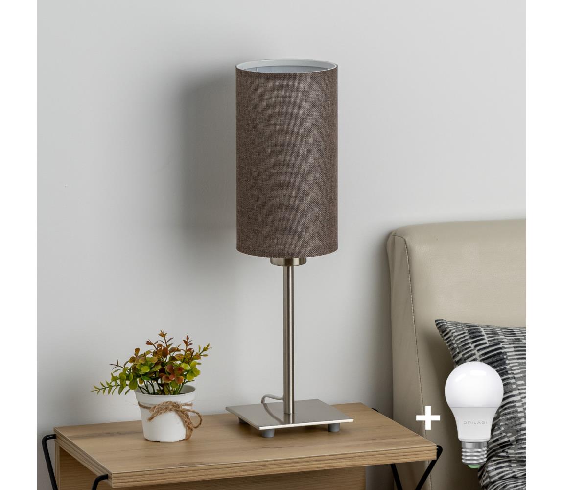 Eglo - LED Stolná lampa TUNJA 1xE27/60W/230V 26,5 cm matný chróm/hnedá