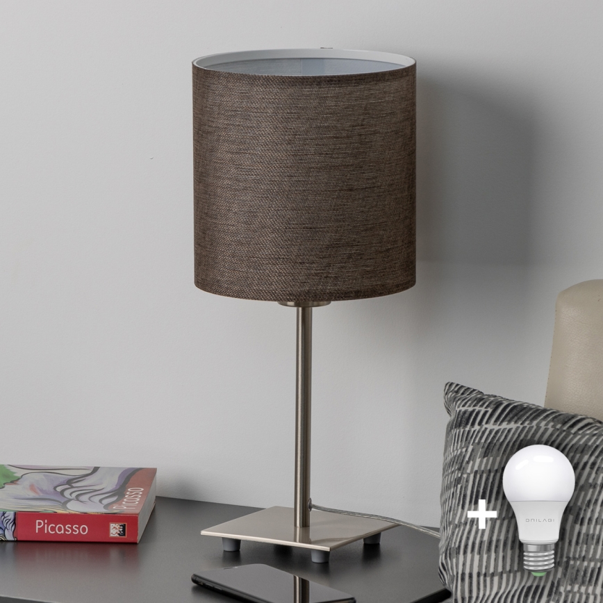 Eglo - LED  Stolná lampa TUNJA 1xE27/60W/230V 26,5 cm matný chróm/hnedá
