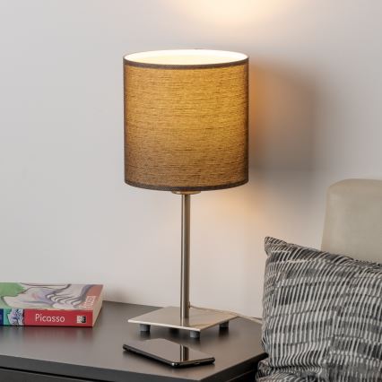 Eglo - LED  Stolná lampa TUNJA 1xE27/60W/230V 26,5 cm matný chróm/hnedá