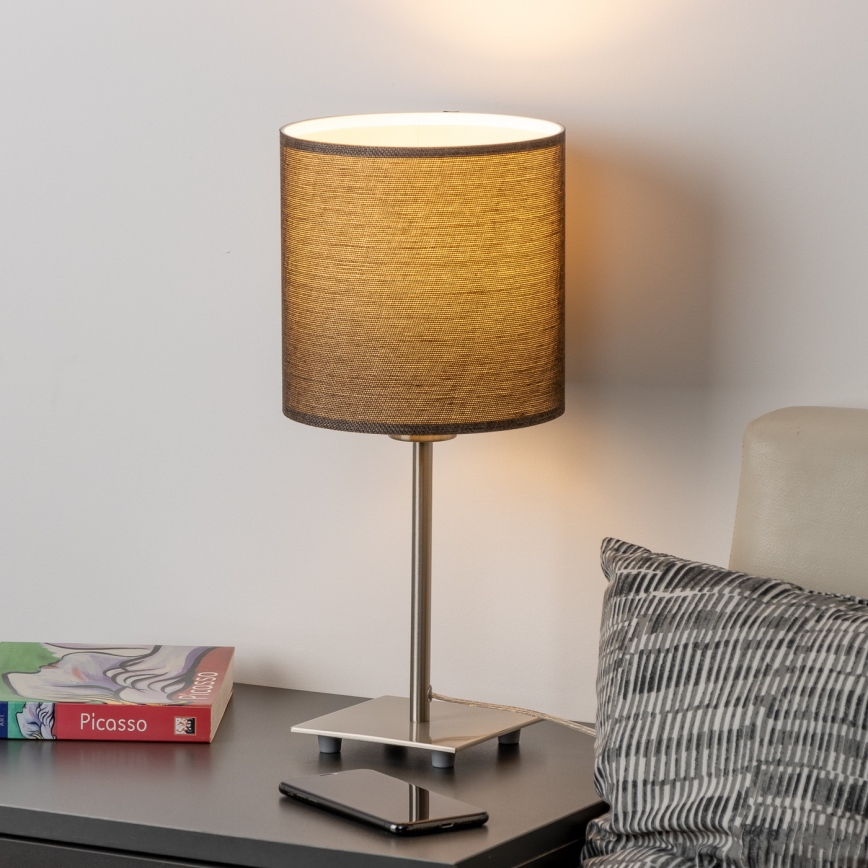 Eglo - LED  Stolná lampa TUNJA 1xE27/60W/230V 26,5 cm matný chróm/hnedá