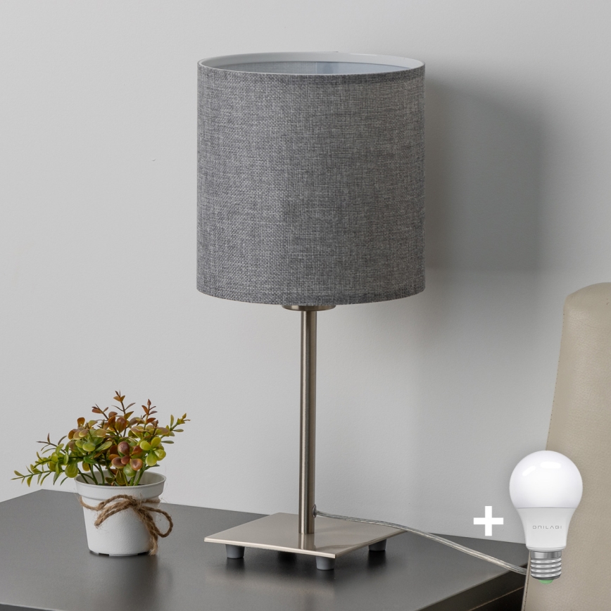Eglo - LED  Stolná lampa TUNJA 1xE27/60W/230V 26,5 cm matný chróm/šedá