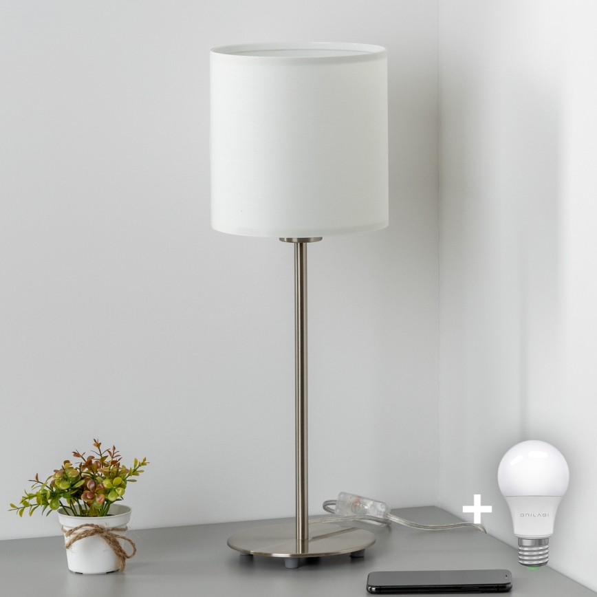 Eglo - LED  Stolná lampa TUNJA 1xE27/60W/230V 38,5 cm matný chróm/biela