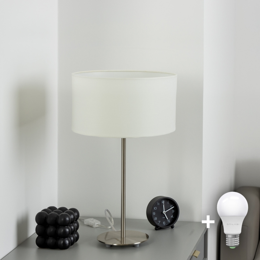 Eglo - LED  Stolná lampa TUNJA 1xE27/60W/230V 38,5 cm matný chróm/biela