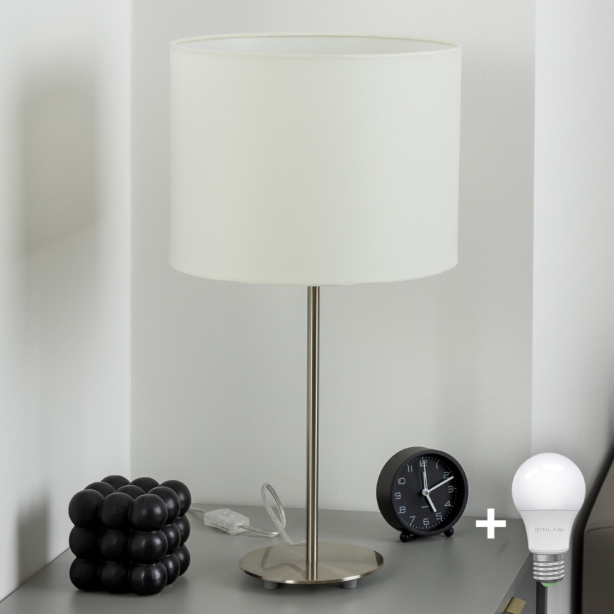 Eglo - LED  Stolná lampa TUNJA 1xE27/60W/230V 38,5 cm matný chróm/biela