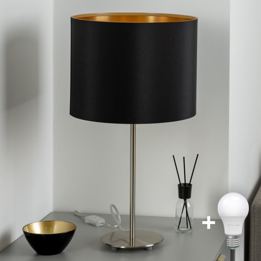 Eglo - LED  Stolná lampa TUNJA 1xE27/60W/230V 38,5 cm matný chróm/čierna