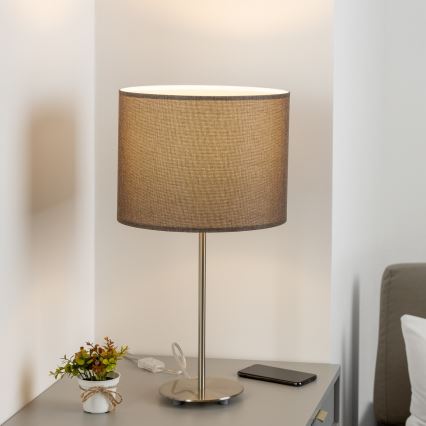 Eglo - LED  Stolná lampa TUNJA 1xE27/60W/230V 38,5 cm matný chróm/hnedá