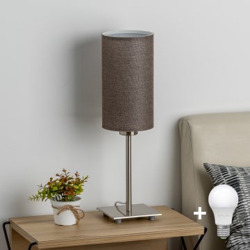 Eglo - LED Stolová lampa TUNJA 1xE27/60W/230V 26,5 cm matný chróm/hnedá