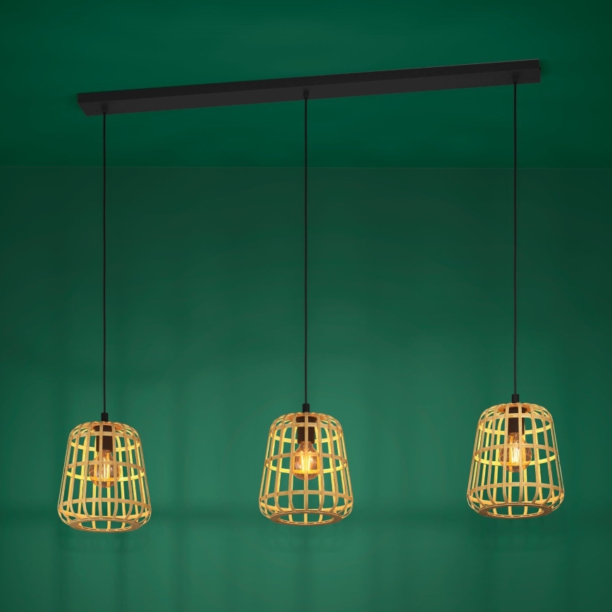 Eglo - Luster na lanku 3xE27/40W/230V bambus