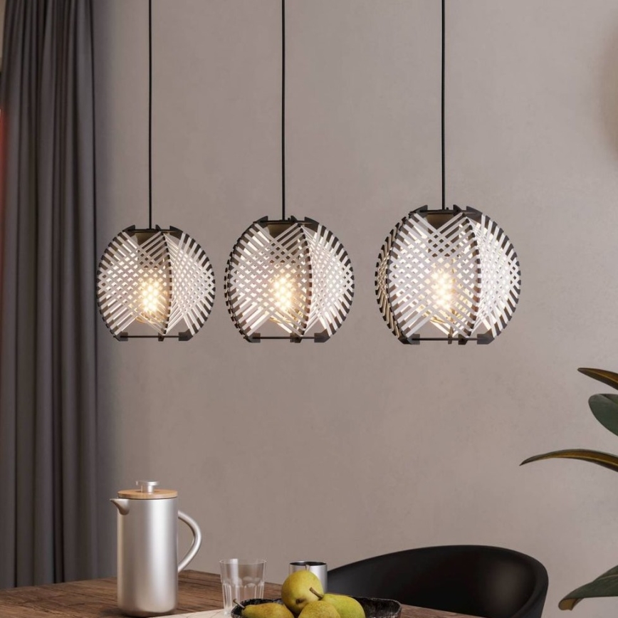 Eglo - Luster na lanku 3xE27/40W/230V biela/čierna