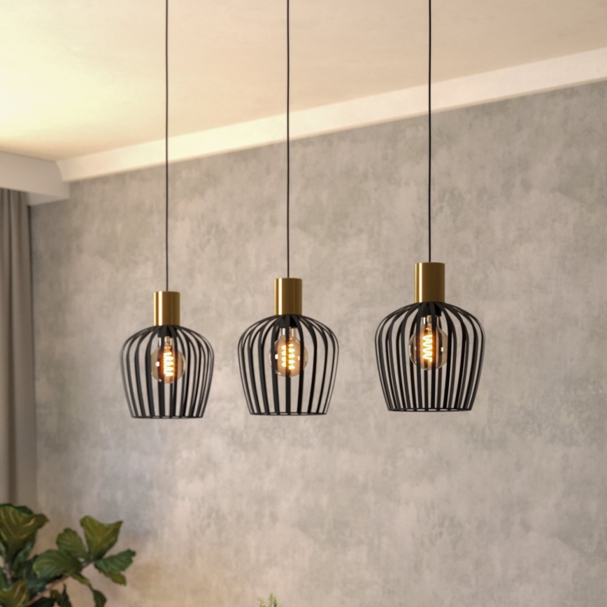 Eglo - Luster na lanku 3xE27/40W/230V čierna/zlatá