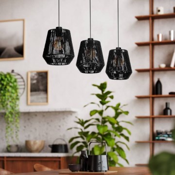 Eglo - Luster na lanku 3xE27/60W/230V čierna