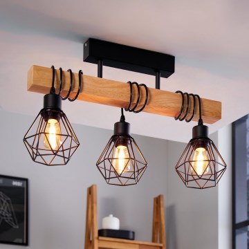 Eglo - Prisadený luster TOWNSHEND 3xE27/60W/230V borovica