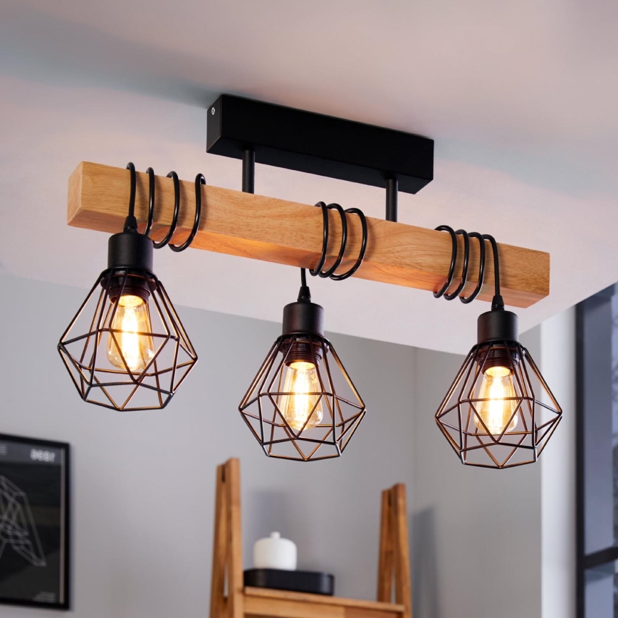 Eglo - Prisadený luster TOWNSHEND 3xE27/60W/230V borovica