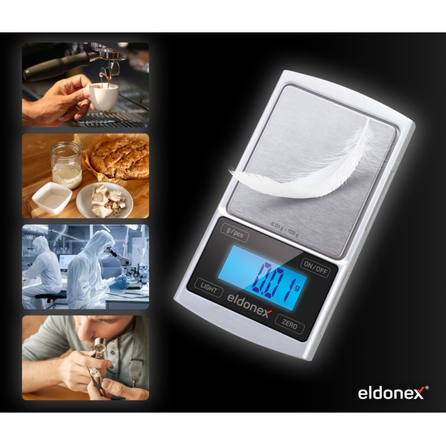 ELDONEX EKS-4040-SL - Presná stotinová váha 2xCR2032 strieborná