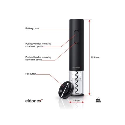 ELDONEX EWO-2100-BK - Elektrický otvárač na víno 4xAA čierna