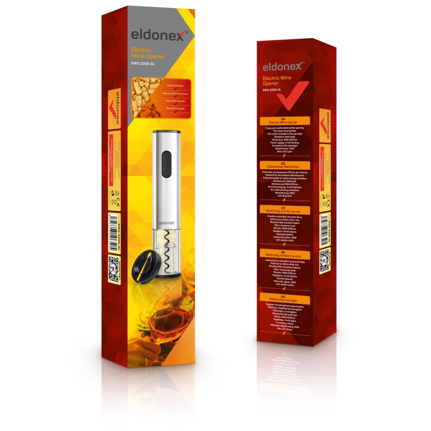 ELDONEX EWO-2200-SL - Elektrický otvárač na víno 4xAA matný chróm
