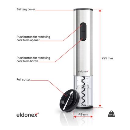 ELDONEX EWO-2200-SL - Elektrický otvárač na víno 4xAA matný chróm